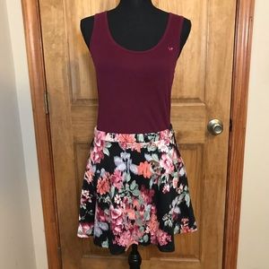 Wet Seal Maroon and Black Floral Skater Skirt